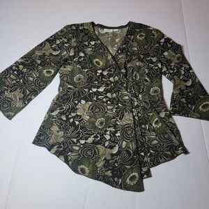 💚Cato Faux Wrap Blouse Brown And Green‎ Floral Print Size Small